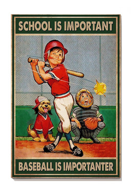 Boy And Dog School Is Important Baseball Is Important Dog For Baseball Player Gift Canvas Gallery Painting Wrapped Canvas Framed Prints, Canvas Paintings Wrapped Canvas 12x16