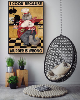Cat Cooking Because Murder Is Wrong Funny Vintage For Kitchen Decor Canvas Wrapped Canvas 32x48