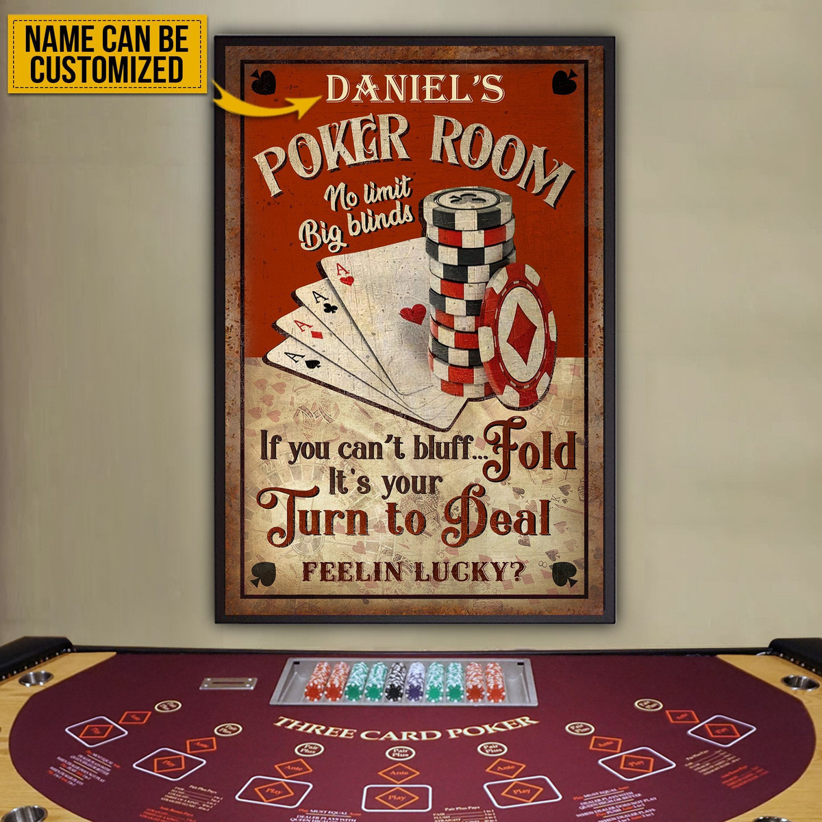 Aeticon Gifts Personalized Poker Room Fellin Lucky Canvas Home Decor Wrapped Canvas 8x10