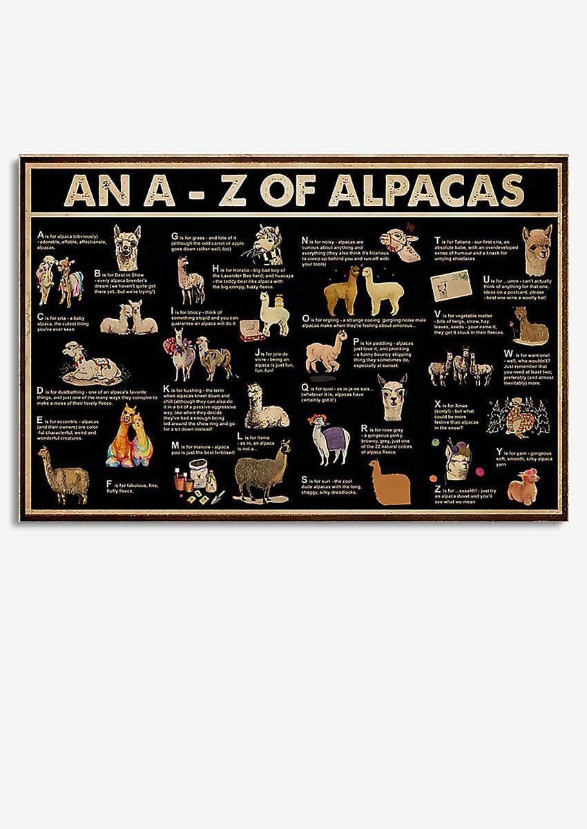 A To Z Of Alpacas Animal Knowledge For Homeschool Nusery Kids Bedroom Decor Wrapped Canvas 8x10