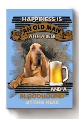 Happiness Quote Old Man With Bloodhound Sitting Near Vintage For Grandfather Canvas Framed Prints, Canvas Paintings Wrapped Canvas 8x10