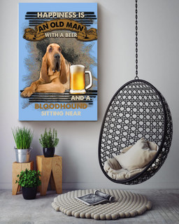 Happiness Quote Old Man With Bloodhound Sitting Near Vintage For Grandfather Canvas Framed Prints, Canvas Paintings Wrapped Canvas 16x24