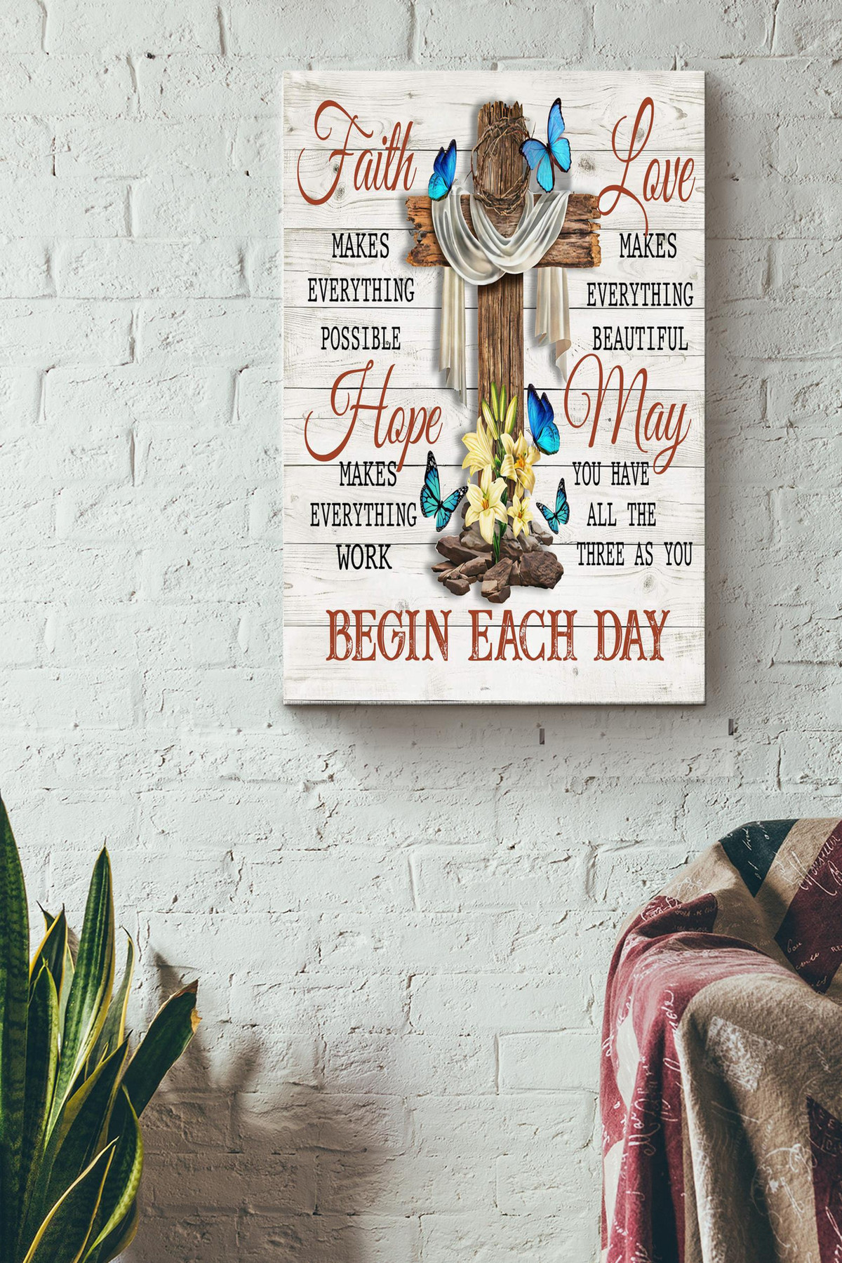 Faith And Love Begin Each Day Canvas Quote Gift For Religious People God Worshiper Downmoods Girl Sad Girls Butterfly Lover Friends House Decor Canvas Gallery Painting Wrapped Canvas Framed Prints, Canvas Paintings Wrapped Canvas 8x10