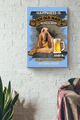 Happiness Quote Old Man With Bloodhound Sitting Near Vintage For Grandfather Canvas Framed Prints, Canvas Paintings Wrapped Canvas 12x16