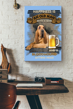 Happiness Quote Old Man With Bloodhound Sitting Near Vintage For Grandfather Canvas Framed Prints, Canvas Paintings Wrapped Canvas 20x30