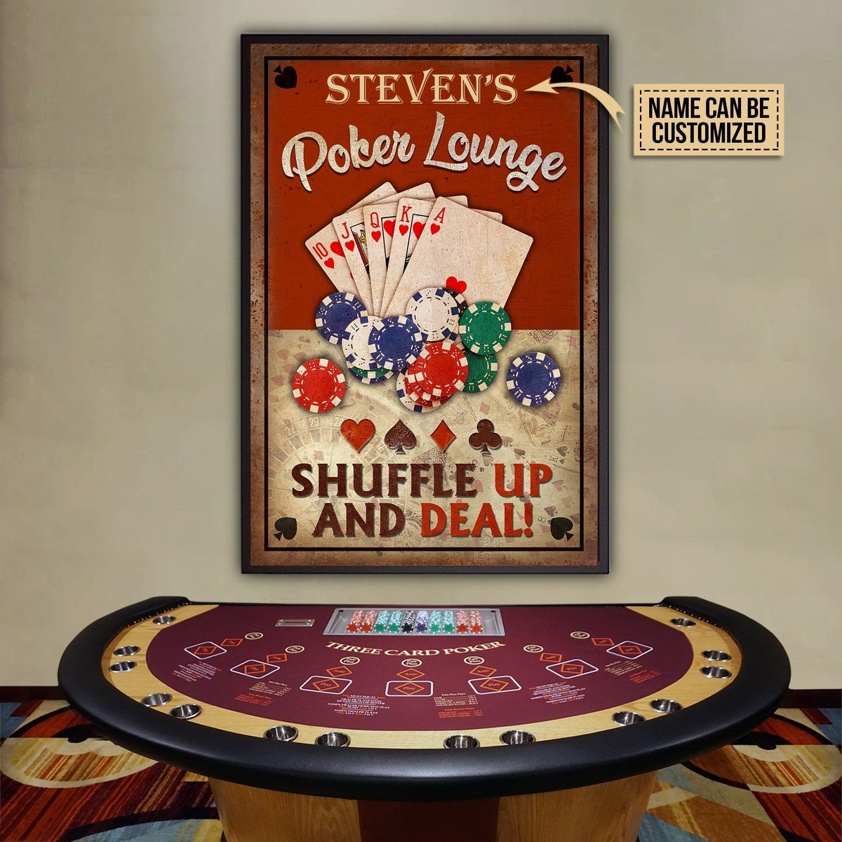 Aeticon Gifts Personalized Poker Lounge Shuffle Up Canvas Home Decor Wrapped Canvas 8x10