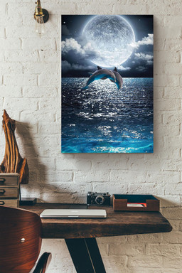 Dolphin Couple Jump Under The Moon Gift For Wedding Anniversary Just Married Couple Canvas Wrapped Canvas 20x30