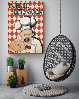 Fork It Lets Cook Angry Chef Vintage Gift For Cooking Lover Kitchen Decor Canvas Framed Prints, Canvas Paintings Wrapped Canvas 16x24