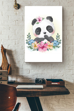 Baby Panda Smiling Watercolor Flower Gift For Chinese Friend Housewarming Canvas Framed Prints, Canvas Paintings Framed Matte Canvas 12x16