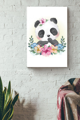 Baby Panda Smiling Watercolor Flower Gift For Chinese Friend Housewarming Canvas Framed Prints, Canvas Paintings Wrapped Canvas 16x24