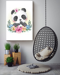 Baby Panda Smiling Watercolor Flower Gift For Chinese Friend Housewarming Canvas Framed Prints, Canvas Paintings Wrapped Canvas 24x36
