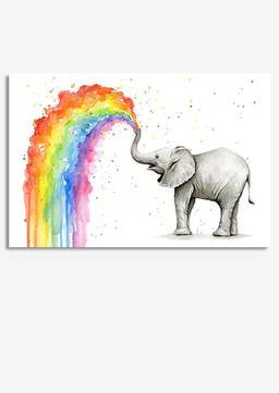 Elephant Water Rainbow Watercolor For Housewarming Bedroom Decor Framed Prints, Canvas Paintings Wrapped Canvas 8x10