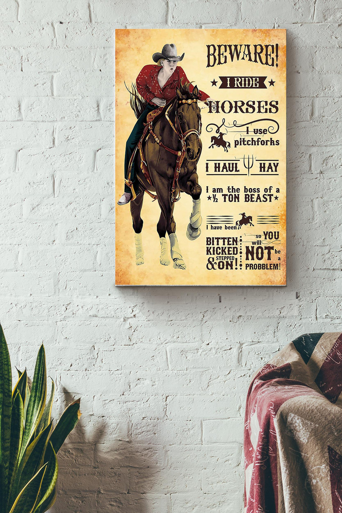 Cowgirl Quotes Beware I Ride Horses Canvas Animal Gift For Horse Lover Horse Rider Farmhouse Decor Canvas Gallery Painting Wrapped Canvas Framed Prints, Canvas Paintings Wrapped Canvas 8x10