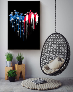 American Heart Falmingo For 4th Of July Happy American Dependent's Day Canvas Framed Prints, Canvas Paintings Wrapped Canvas 32x48