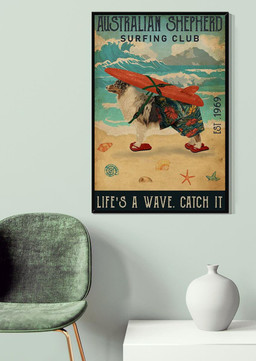 Australian Shepherd Surfing Club Lifes A Wave Catch It For Dog Lover Surfing Lover Canvas Gallery Painting Wrapped Canvas Framed Prints, Canvas Paintings Framed Matte Canvas 8x10