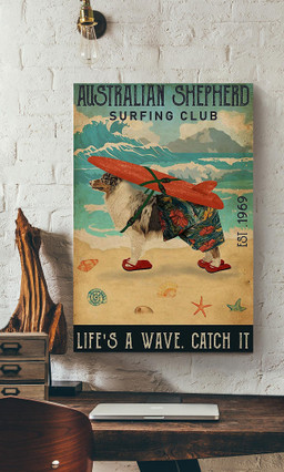 Australian Shepherd Surfing Club Lifes A Wave Catch It For Dog Lover Surfing Lover Canvas Gallery Painting Wrapped Canvas Framed Prints, Canvas Paintings Wrapped Canvas 20x30