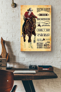 Cowgirl Quotes Beware I Ride Horses Canvas Animal Gift For Horse Lover Horse Rider Farmhouse Decor Canvas Gallery Painting Wrapped Canvas Framed Prints, Canvas Paintings Wrapped Canvas 12x16