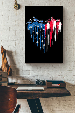 American Heart Falmingo For 4th Of July Happy American Dependent's Day Canvas Framed Prints, Canvas Paintings Framed Matte Canvas 12x16