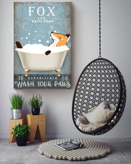 Fox In Bath Soap Wash Your Paws Gift For Housewarming Party Bathroom Decor Canvas Wrapped Canvas 16x24