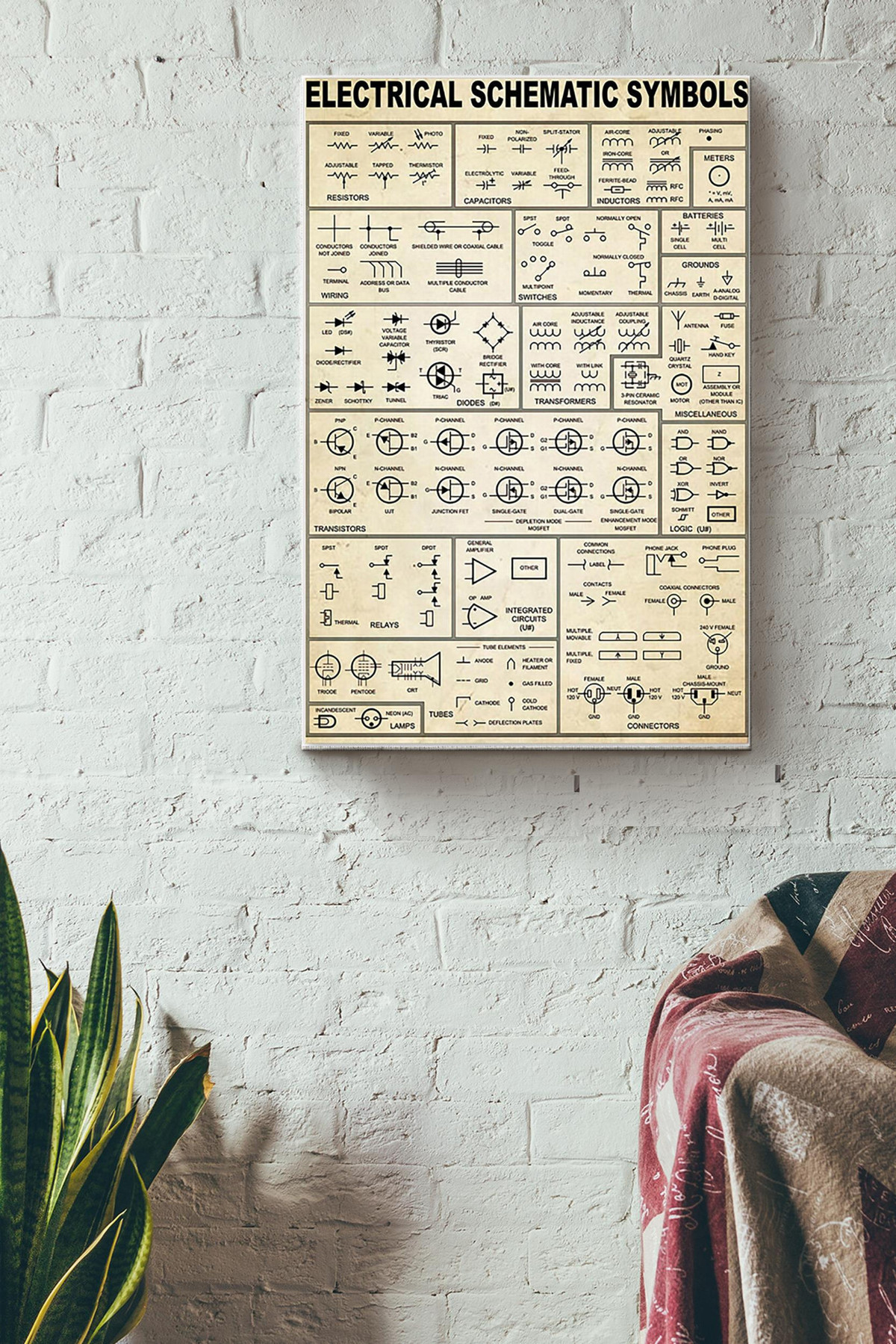 Electrician Electrical Schematic Symbols Art Print Canvas Gallery Painting Wrapped Canvas Framed Gift Idea Wrapped Canvas 8x10