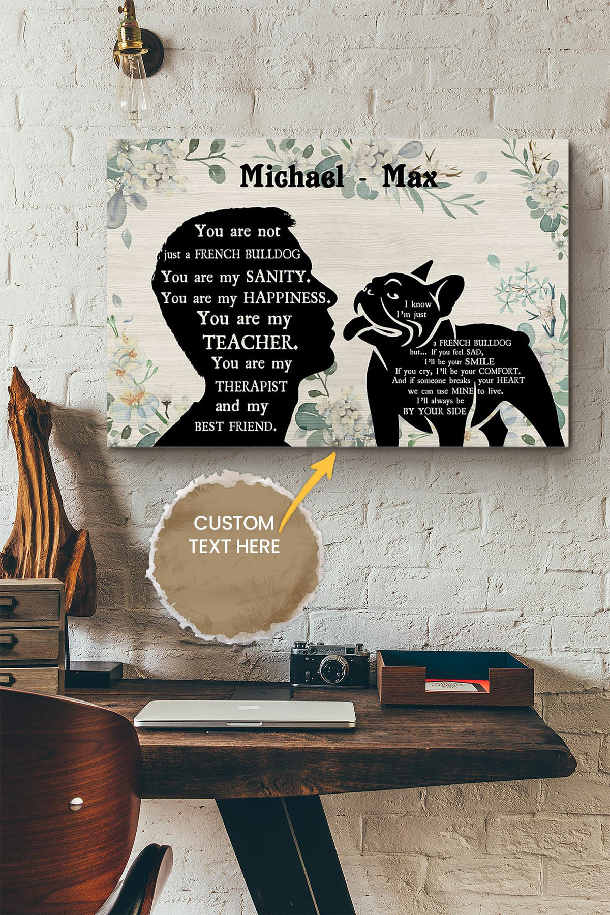 French Bulldog Boy Therapist Best Friend Personalized Canvas Animal Gift For Dog Lover Dog Foster Puppy Fan Canvas Gallery Painting Wrapped Canvas Framed Prints, Canvas Paintings Wrapped Canvas 8x10