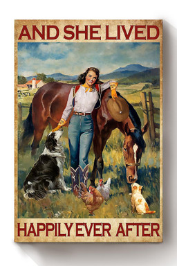 Female Farmer Lived Happily Ever After With Her Pet Quote Gift For Horse Dog Chicken Cat Lover Canvas Wrapped Canvas 8x10