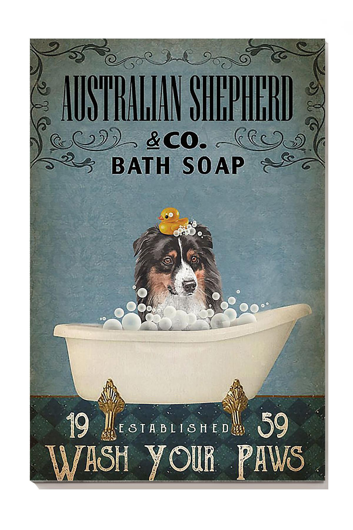 Australian Shepherd Bath Soap Wash Your Paws For Dog Owner Bathroom Decor Canvas Gallery Painting Wrapped Canvas Framed Prints, Canvas Paintings Wrapped Canvas 8x10