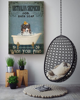 Australian Shepherd Bath Soap Wash Your Paws For Dog Owner Bathroom Decor Canvas Gallery Painting Wrapped Canvas Framed Prints, Canvas Paintings Wrapped Canvas 24x36