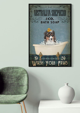 Australian Shepherd Bath Soap Wash Your Paws For Dog Owner Bathroom Decor Canvas Gallery Painting Wrapped Canvas Framed Prints, Canvas Paintings Framed Matte Canvas 8x10