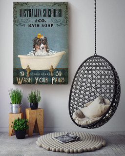 Australian Shepherd Bath Soap Wash Your Paws For Dog Owner Bathroom Decor Canvas Gallery Painting Wrapped Canvas Framed Prints, Canvas Paintings Wrapped Canvas 32x48