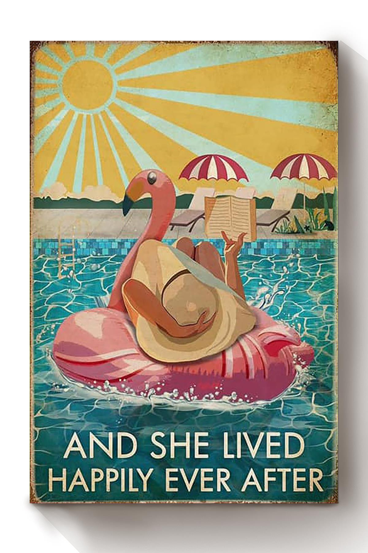 Girl Go Swimming And She Lived Happily Ever After Vintage Quote Gift For Womans Day Beach Lover Canvas Wrapped Canvas 8x10