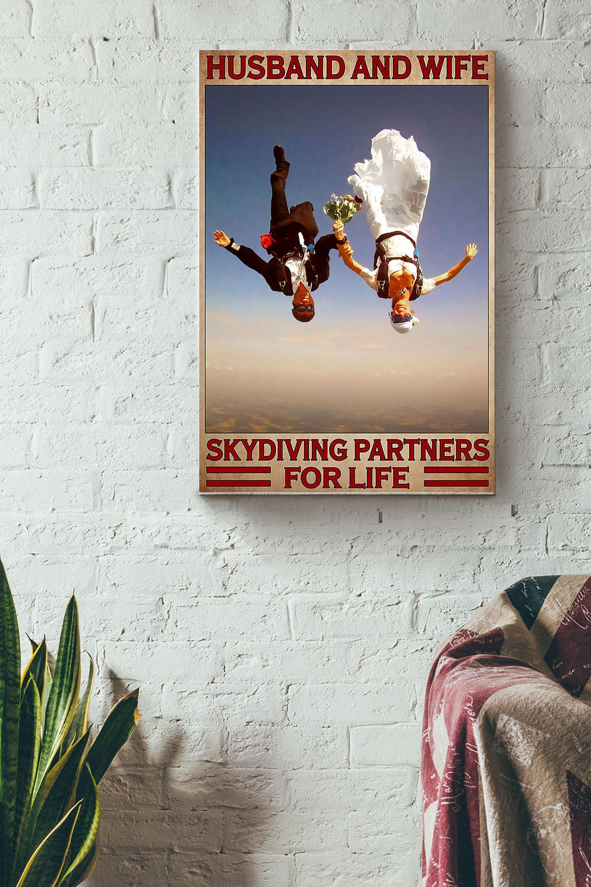 Husband And Wife Skydiving Partners For Life Canvas Sport Gift For Wedding Couple Skydiving Lover Sport Lover Athletes Canvas Gallery Painting Wrapped Canvas Framed Prints, Canvas Paintings Wrapped Canvas 8x10