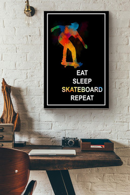 Eat Sleep Skateboard And Repeat Skateboard Colorful Canvas Canvas Gallery Painting Wrapped Canvas  Wrapped Canvas 12x16