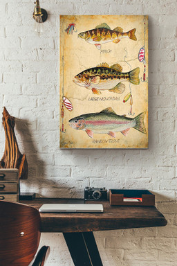 Fishing Art Perch Largemouth Bass Rainbow Trout Canvas Gallery Painting Wrapped Canvas  Wrapped Canvas 12x16