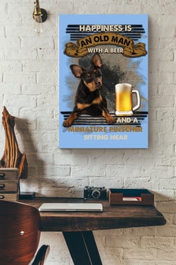 Happiness Quote Old Man With Miniature Pinscher Sitting Near Vintage For Grandfather Canvas Framed Prints, Canvas Paintings Wrapped Canvas 20x30
