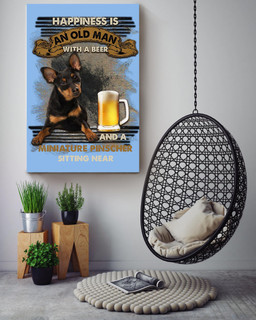 Happiness Quote Old Man With Miniature Pinscher Sitting Near Vintage For Grandfather Canvas Framed Prints, Canvas Paintings Wrapped Canvas 16x24