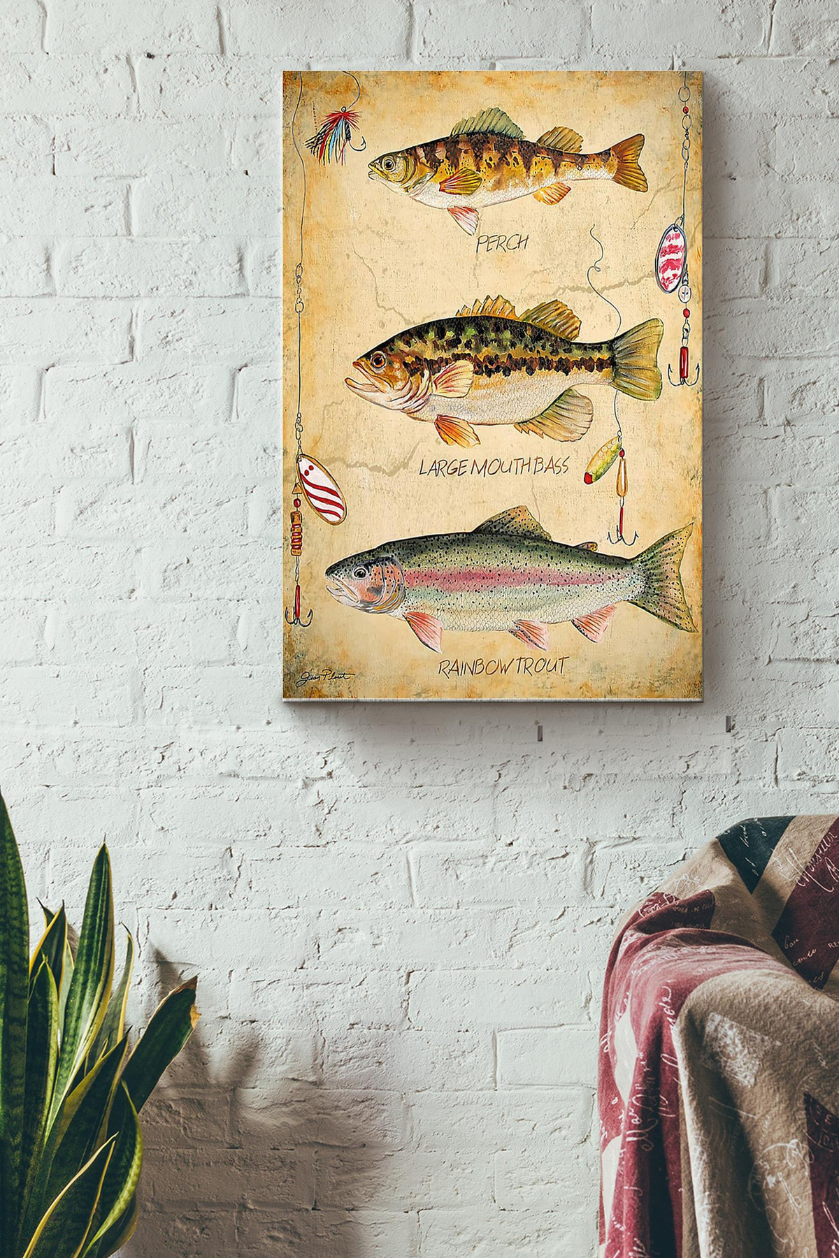 Fishing Art Perch Largemouth Bass Rainbow Trout Canvas Gallery Painting Wrapped Canvas  Wrapped Canvas 8x10