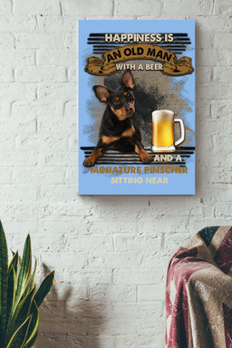 Happiness Quote Old Man With Miniature Pinscher Sitting Near Vintage For Grandfather Canvas Framed Prints, Canvas Paintings Wrapped Canvas 12x16