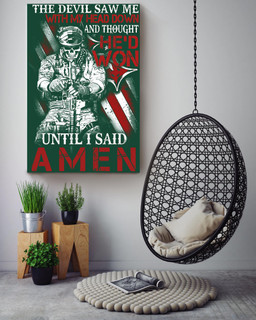 Devil Saw Me Until I Said Amen Motivation Quote Gift For Police Veteran Canvas Framed Prints, Canvas Paintings Wrapped Canvas 16x24
