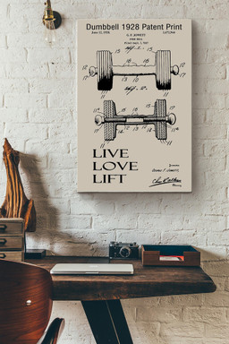 Dumbbell 1928 Patent Print Live Love Lift Fitness Canvas Canvas Gallery Painting Wrapped Canvas  Wrapped Canvas 12x16