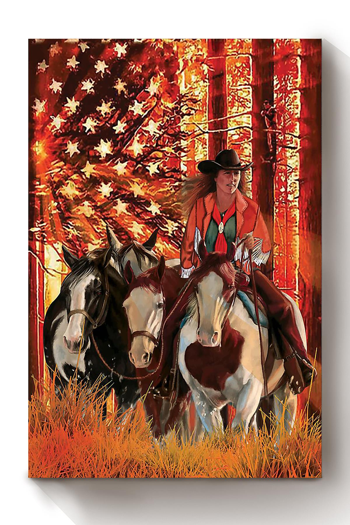 Cowgirl 4th Of July Flag Us Canvas Horse Riding Cowgirl Cowboy Gift American Independent Day Canvas Framed Prints, Canvas Paintings Wrapped Canvas 8x10