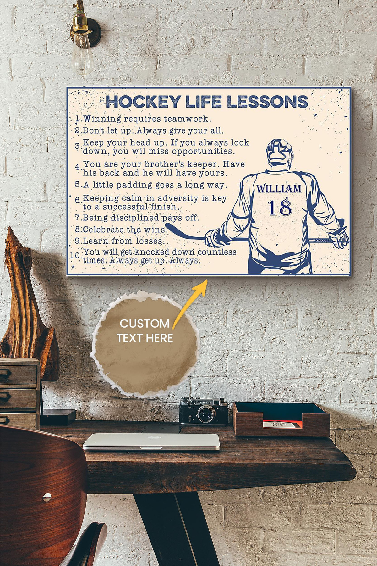 Hockey Life Rules Lessons Personalized Canvas Sport Gift For Hockey Player Hockey Love Canvas Gallery Painting Wrapped Canvas Framed Prints, Canvas Paintings Wrapped Canvas 8x10