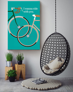 Cycling Couple I Wanna Ride With You Gift For Housewarming Canvas Gallery Painting Wrapped Canvas Framed Prints, Canvas Paintings Wrapped Canvas 16x24