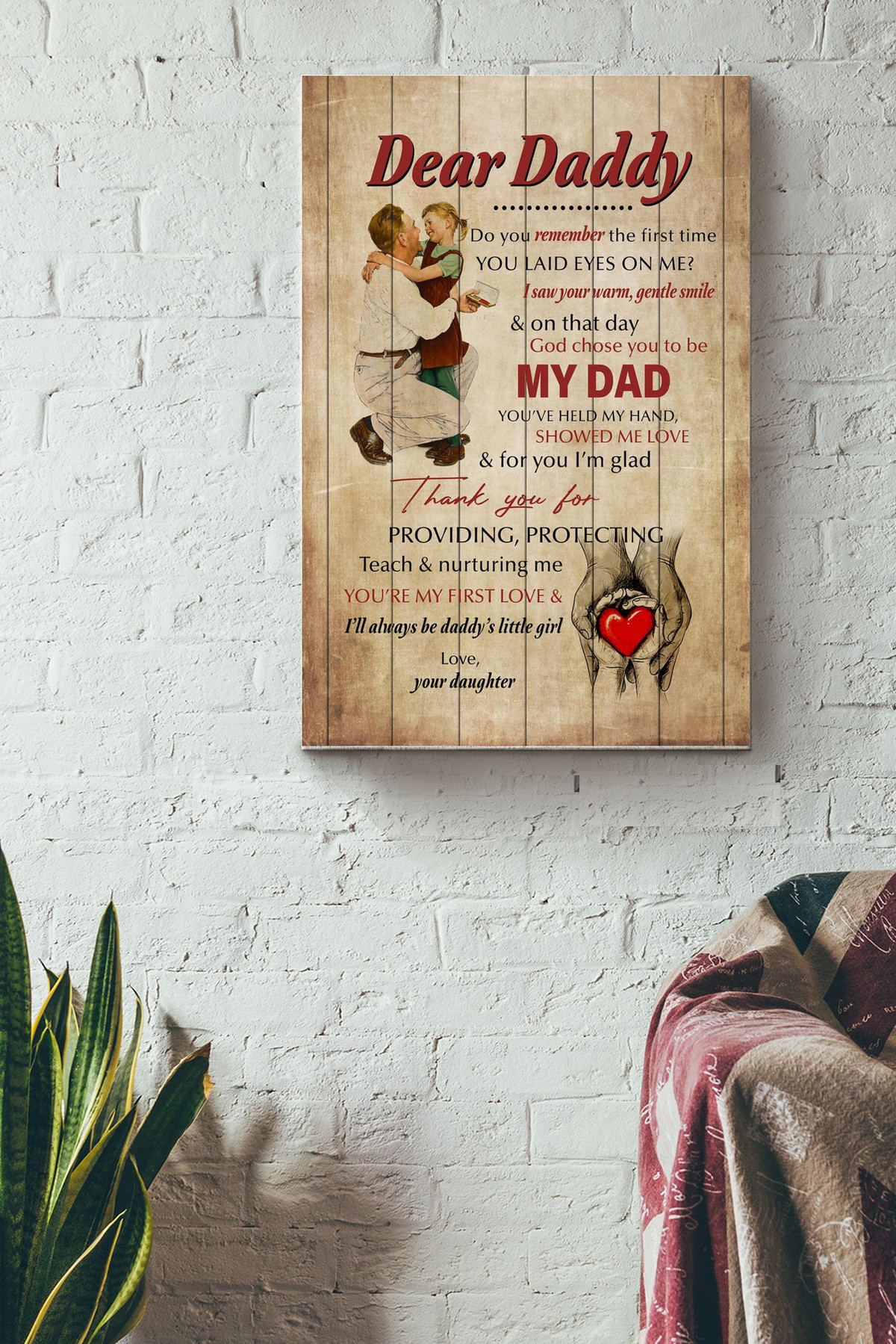 Dear Daddy Thank You For Protecting Canvas Fatherhood Gift For Father Dad Daddy Papa Father Day Dad Birthday Livingroom Decor Canvas Gallery Painting Wrapped Canvas Framed Prints, Canvas Paintings Wrapped Canvas 8x10