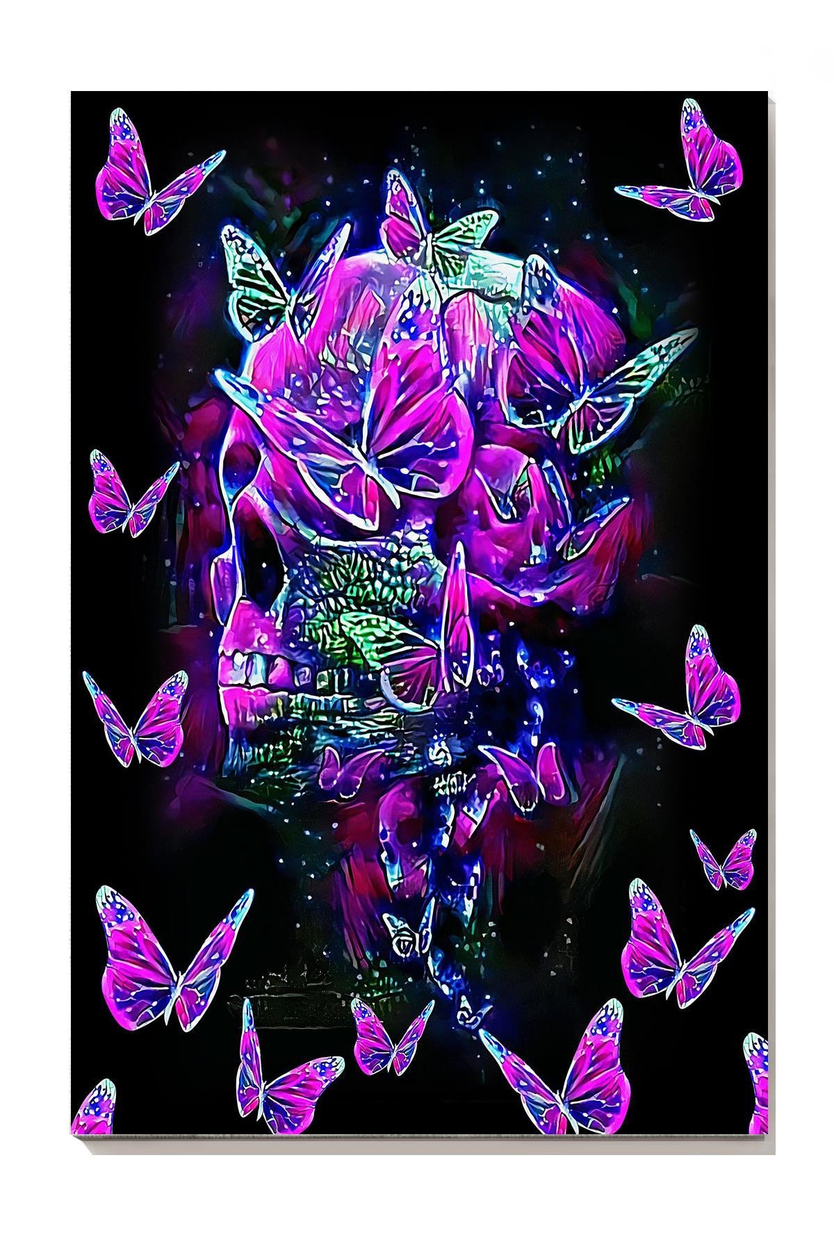 Colorful Glitter Skullcap And Butterflies Watercolor Gift For Memorial Day Canvas Framed Prints, Canvas Paintings Wrapped Canvas 8x10