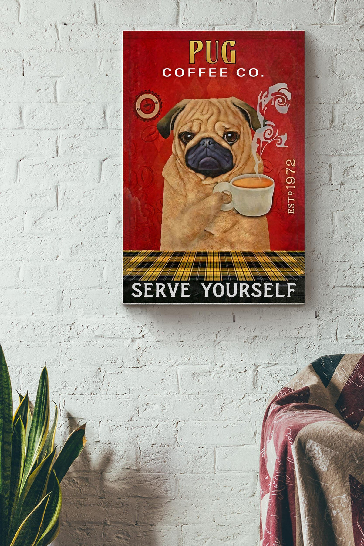 Coffee Company Pug Print Canvas Framed Canvas Sign Anniversary Birthday Christmas Housewarming Gift Home Canvas Gallery Painting Wrapped Canvas Framed Prints, Canvas Paintings Wrapped Canvas 8x10