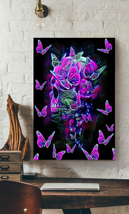 Colorful Glitter Skullcap And Butterflies Watercolor Gift For Memorial Day Canvas Framed Prints, Canvas Paintings Wrapped Canvas 12x16