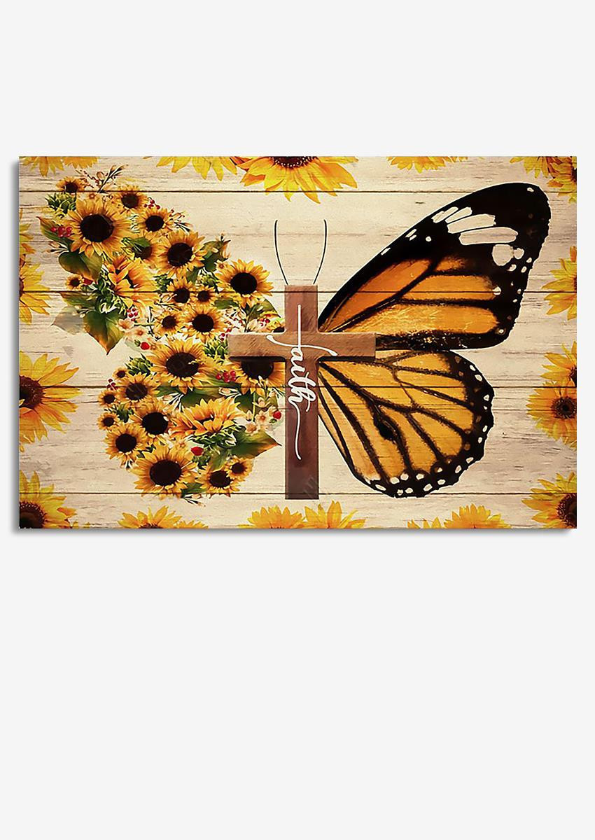 Faithful Sunflower Butterflies Drawing Gift For Memorial Day Christan  Wrapped Canvas 8x10