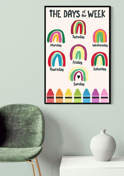 Colorful Rainbow Drawing Days Of The Week Gift For Teacher Nursery Kids Bedroom Decor Canvas Framed Prints, Canvas Paintings Wrapped Canvas 20x30