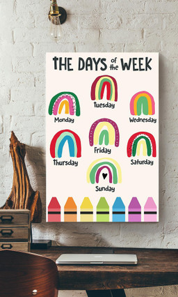 Colorful Rainbow Drawing Days Of The Week Gift For Teacher Nursery Kids Bedroom Decor Canvas Framed Prints, Canvas Paintings Wrapped Canvas 12x16